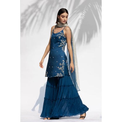 MANDIRA WIRK Saphire Blue Kurta Sharara With Dupatta (Set Of 3)