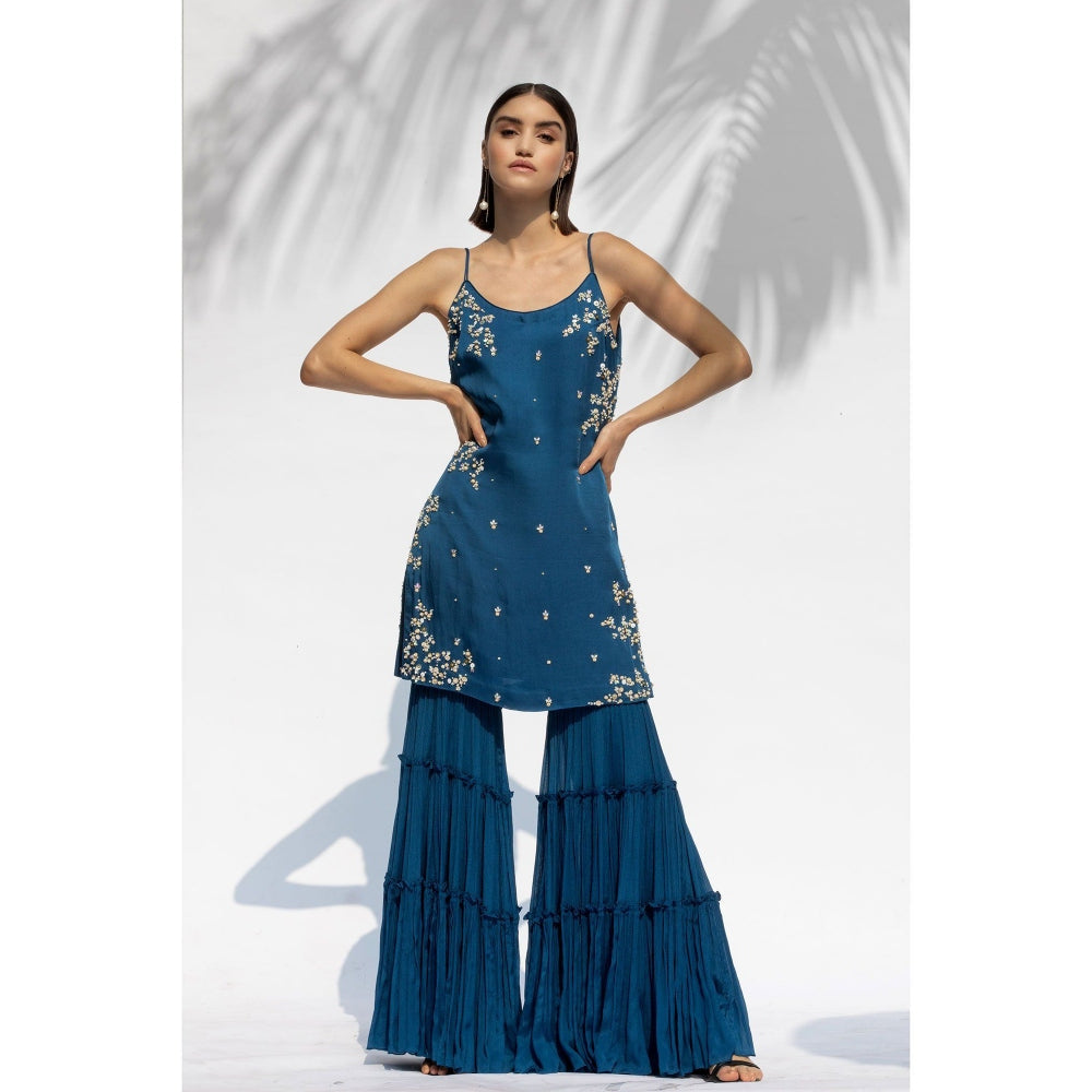 MANDIRA WIRK Saphire Blue Kurta Sharara With Dupatta (Set Of 3)