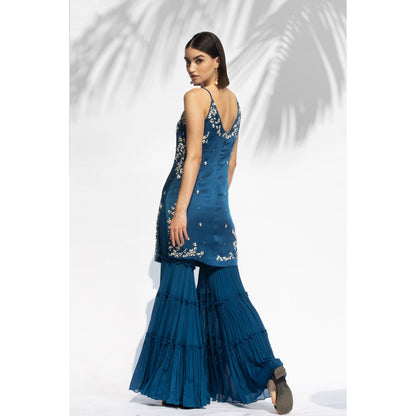 MANDIRA WIRK Saphire Blue Kurta Sharara With Dupatta (Set Of 3)