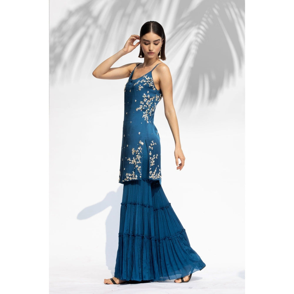 MANDIRA WIRK Saphire Blue Kurta Sharara With Dupatta (Set Of 3)