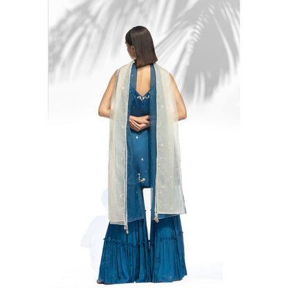 MANDIRA WIRK Saphire Blue Kurta Sharara With Dupatta (Set Of 3)