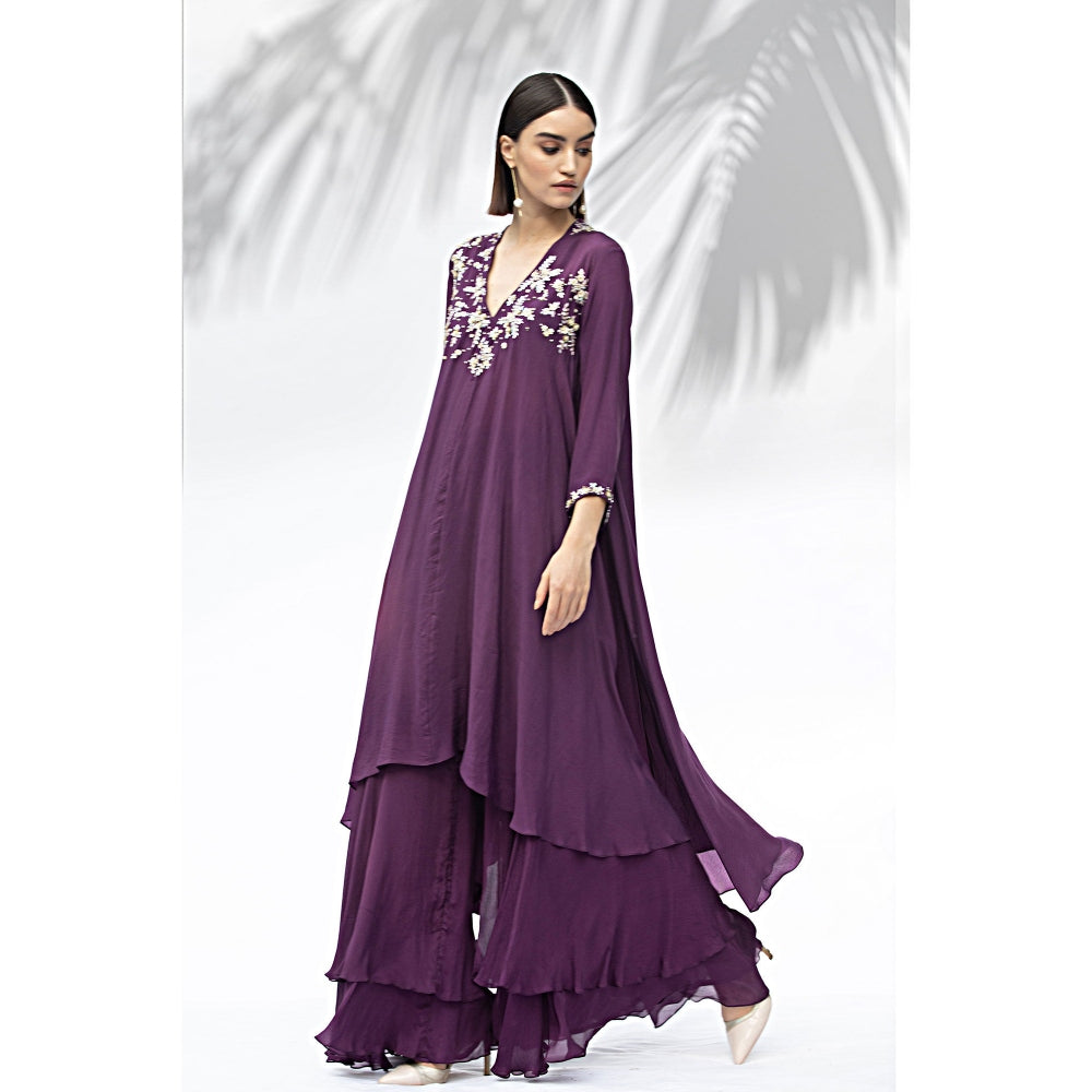 MANDIRA WIRK Jade Purple Tunic With Sharara (Set Of 2)