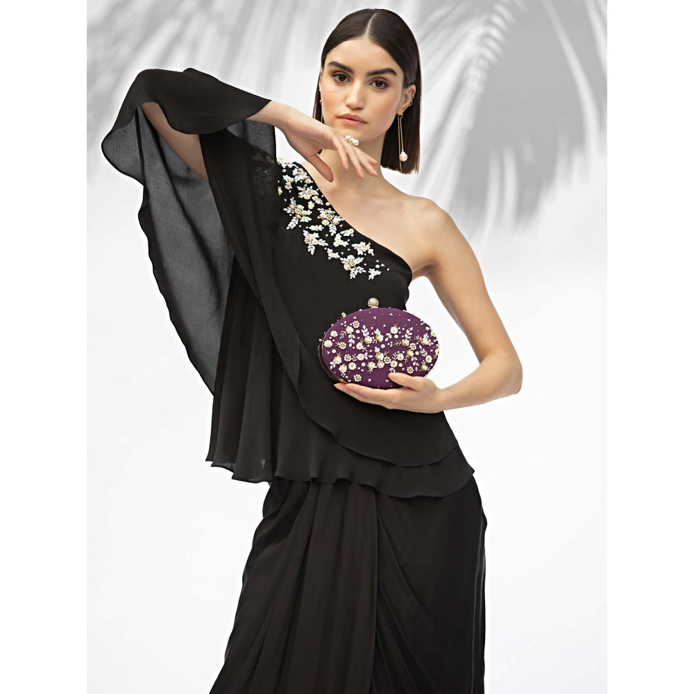 MANDIRA WIRK Purple Hand Embroidered Clutch