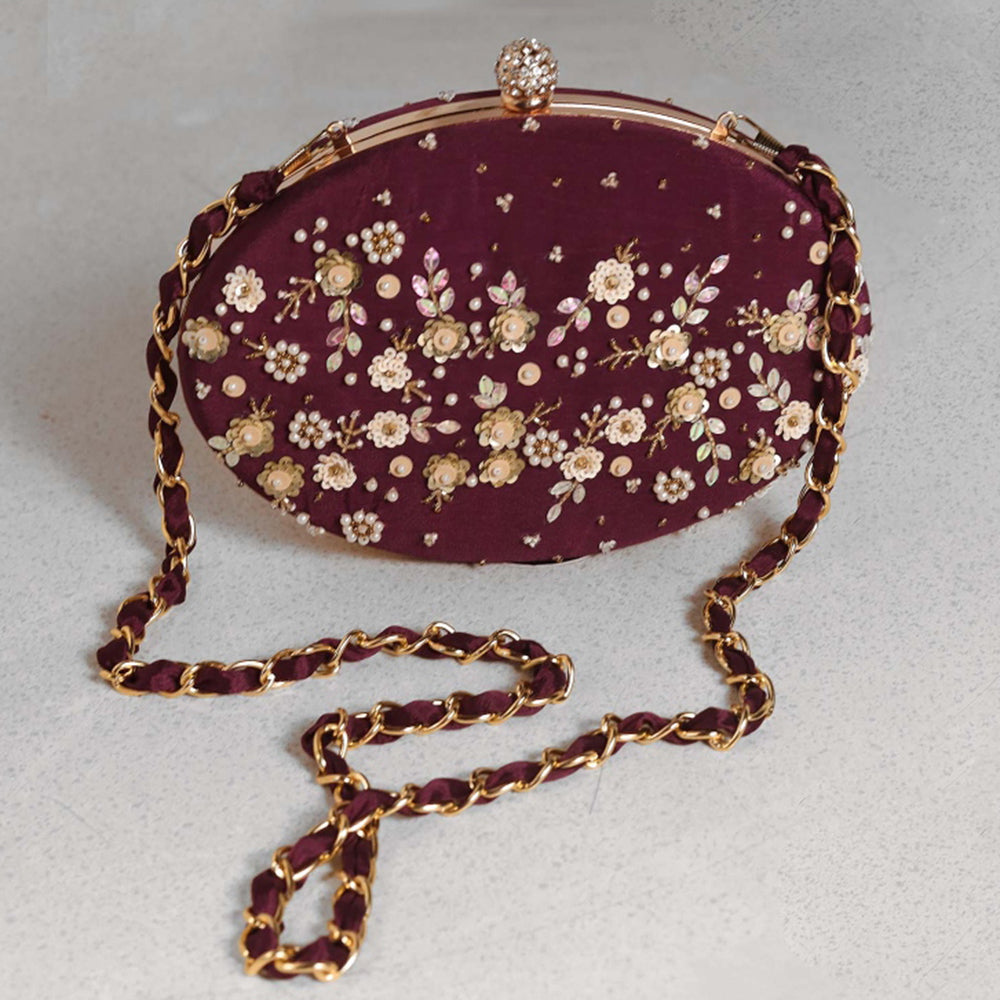 MANDIRA WIRK Purple Hand Embroidered Clutch