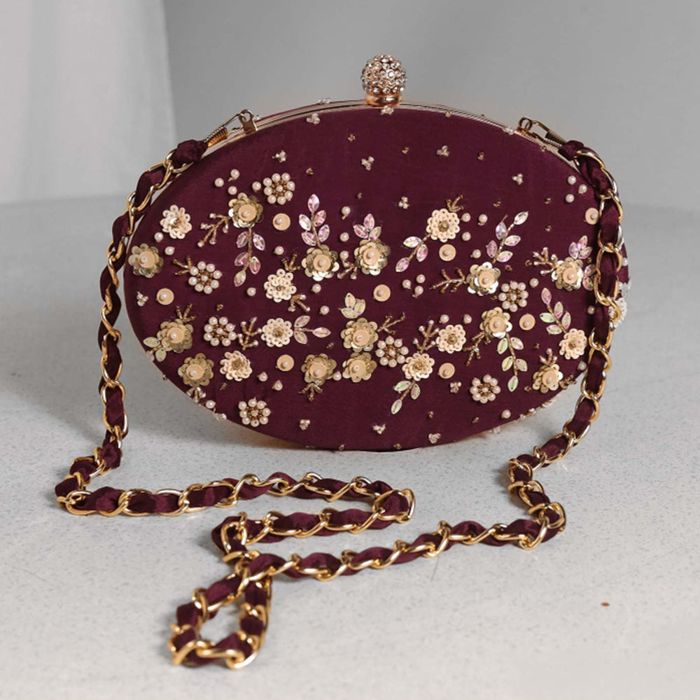 MANDIRA WIRK Purple Hand Embroidered Clutch