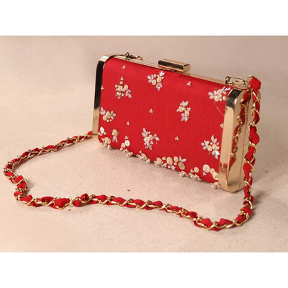 MANDIRA WIRK Red Hand Embroidered Clutch