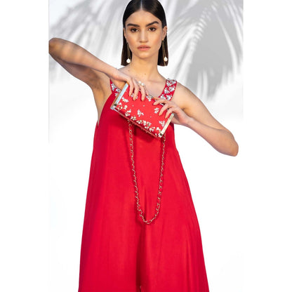 MANDIRA WIRK Red Hand Embroidered Clutch
