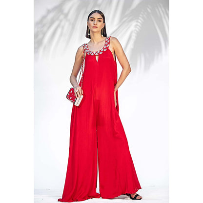 MANDIRA WIRK Red Hand Embroidered Clutch