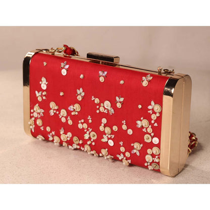 MANDIRA WIRK Red Hand Embroidered Clutch