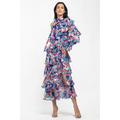 MANDIRA WIRK Chiffon Printed Layered Dress Blue