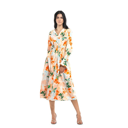 MANDIRA WIRK Cotton Poplin Printed Shirt Dress Peach