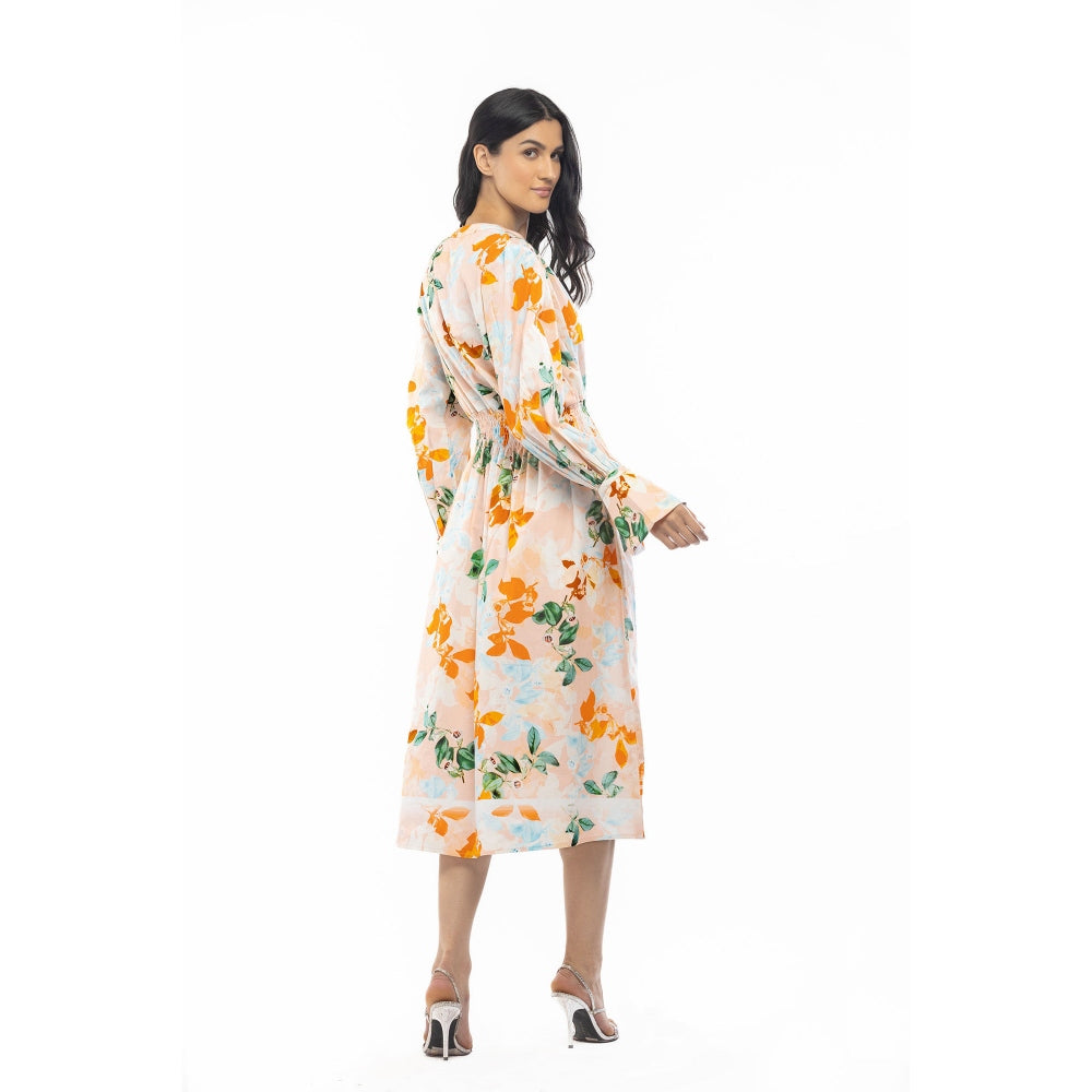 MANDIRA WIRK Cotton Poplin Printed Shirt Dress Peach