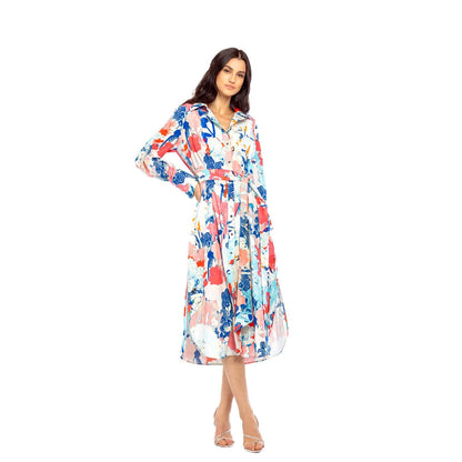 MANDIRA WIRK Cotton Poplin Printed Shirt Dress with Belt Blue & Pink (Set of 2)