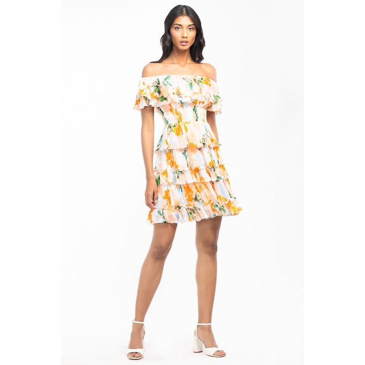 MANDIRA WIRK Chiffon Printed Short Dress Peach