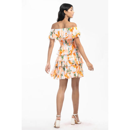 MANDIRA WIRK Chiffon Printed Short Dress Peach