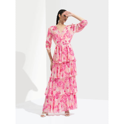 MANDIRA WIRK Sakura Printed Long Dress Pink