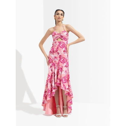 MANDIRA WIRK Sakura Printed High Low Dress Pink