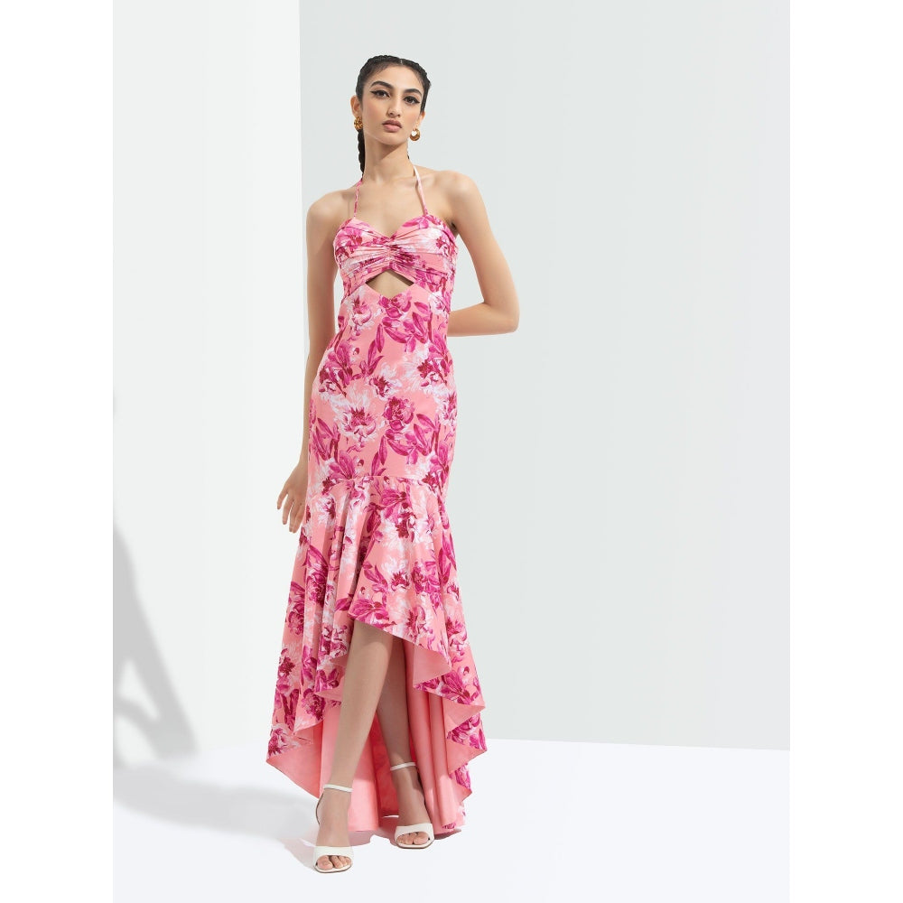 MANDIRA WIRK Sakura Printed High Low Dress Pink