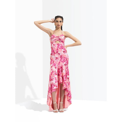 MANDIRA WIRK Sakura Printed High Low Dress Pink