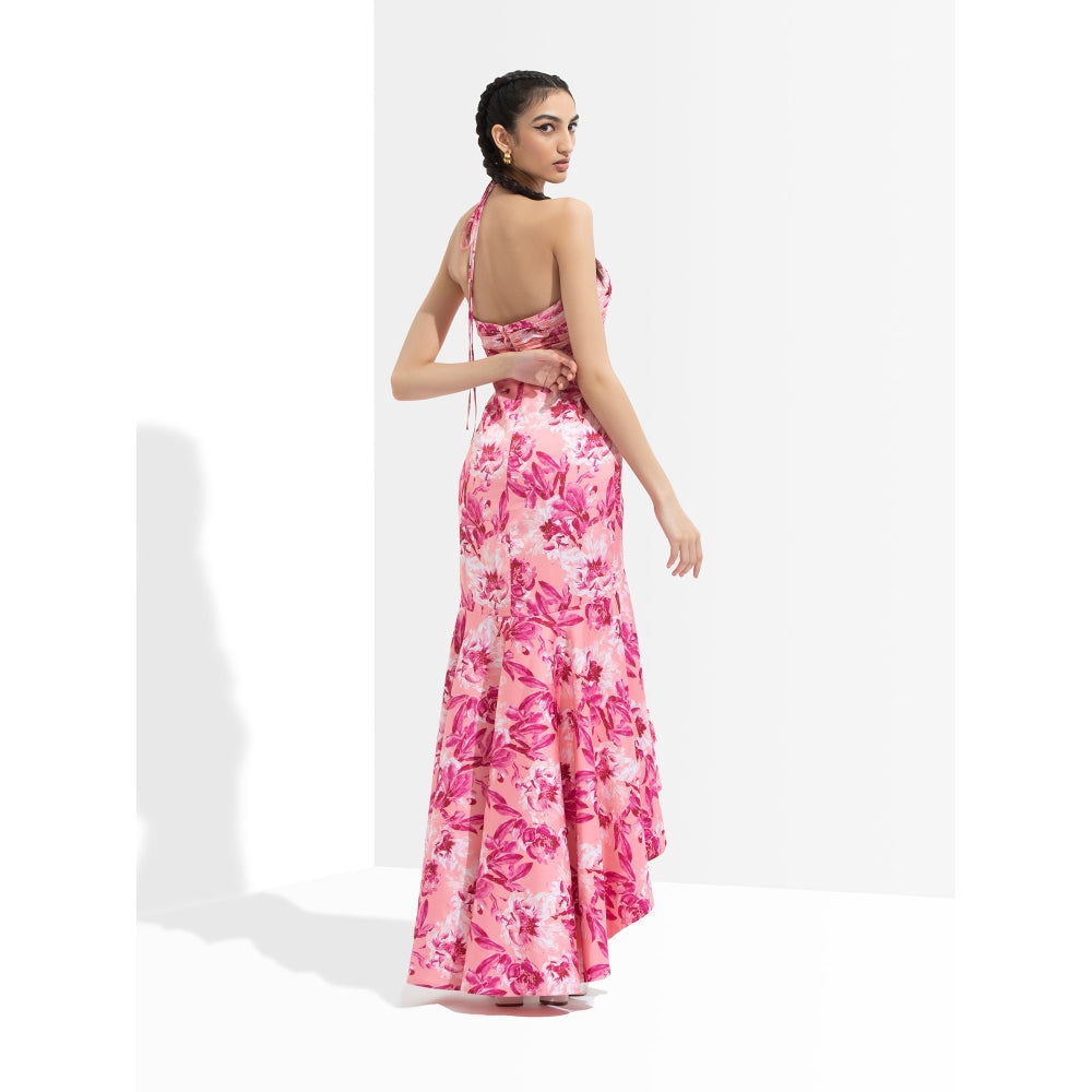 MANDIRA WIRK Sakura Printed High Low Dress Pink