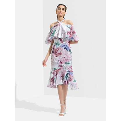 MANDIRA WIRK Iris Printed Off Shoulder Dress Multi-Color