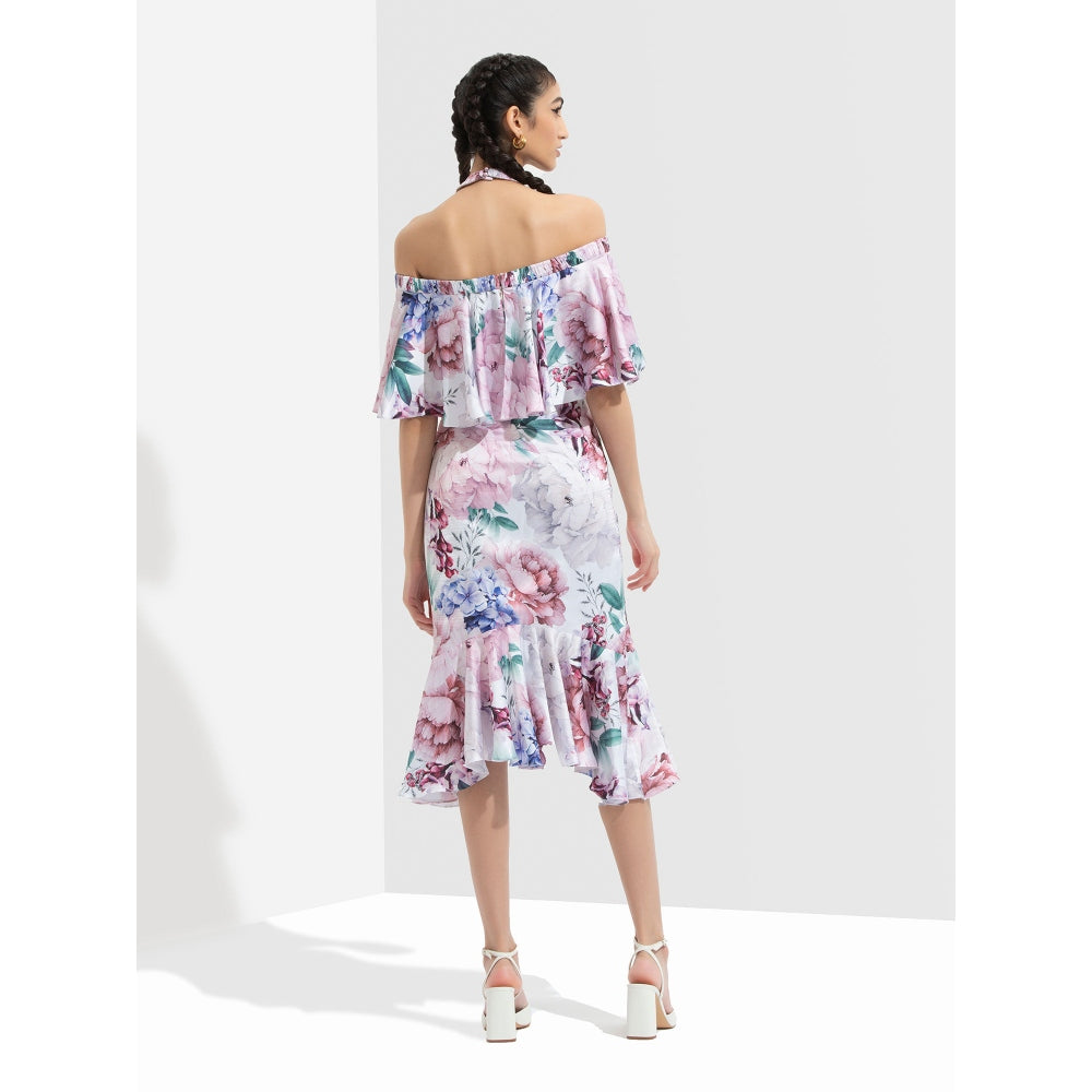 MANDIRA WIRK Iris Printed Off Shoulder Dress Multi-Color