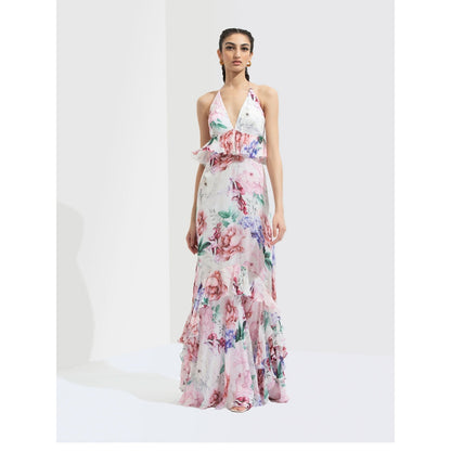 MANDIRA WIRK Iris Printed Long Dress Multi-Color