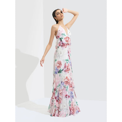 MANDIRA WIRK Iris Printed Long Dress Multi-Color