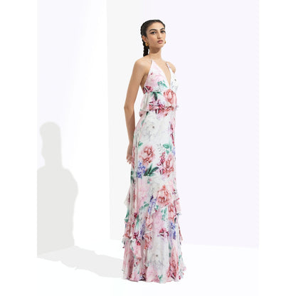 MANDIRA WIRK Iris Printed Long Dress Multi-Color