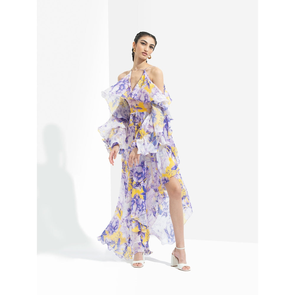 MANDIRA WIRK Sumire Printed Butterfly Dress Purple