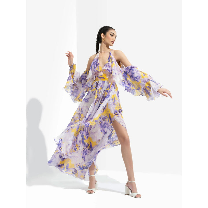 MANDIRA WIRK Sumire Printed Butterfly Dress Purple