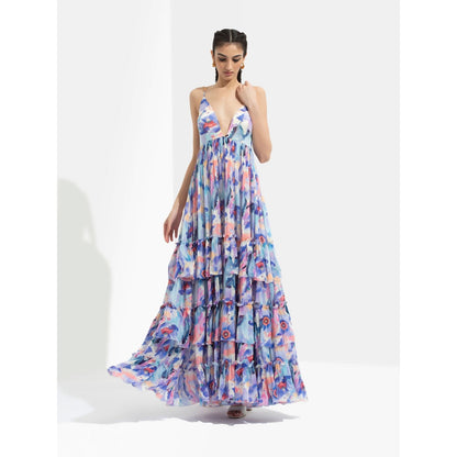 MANDIRA WIRK Matsu Printed Long Dress Blue