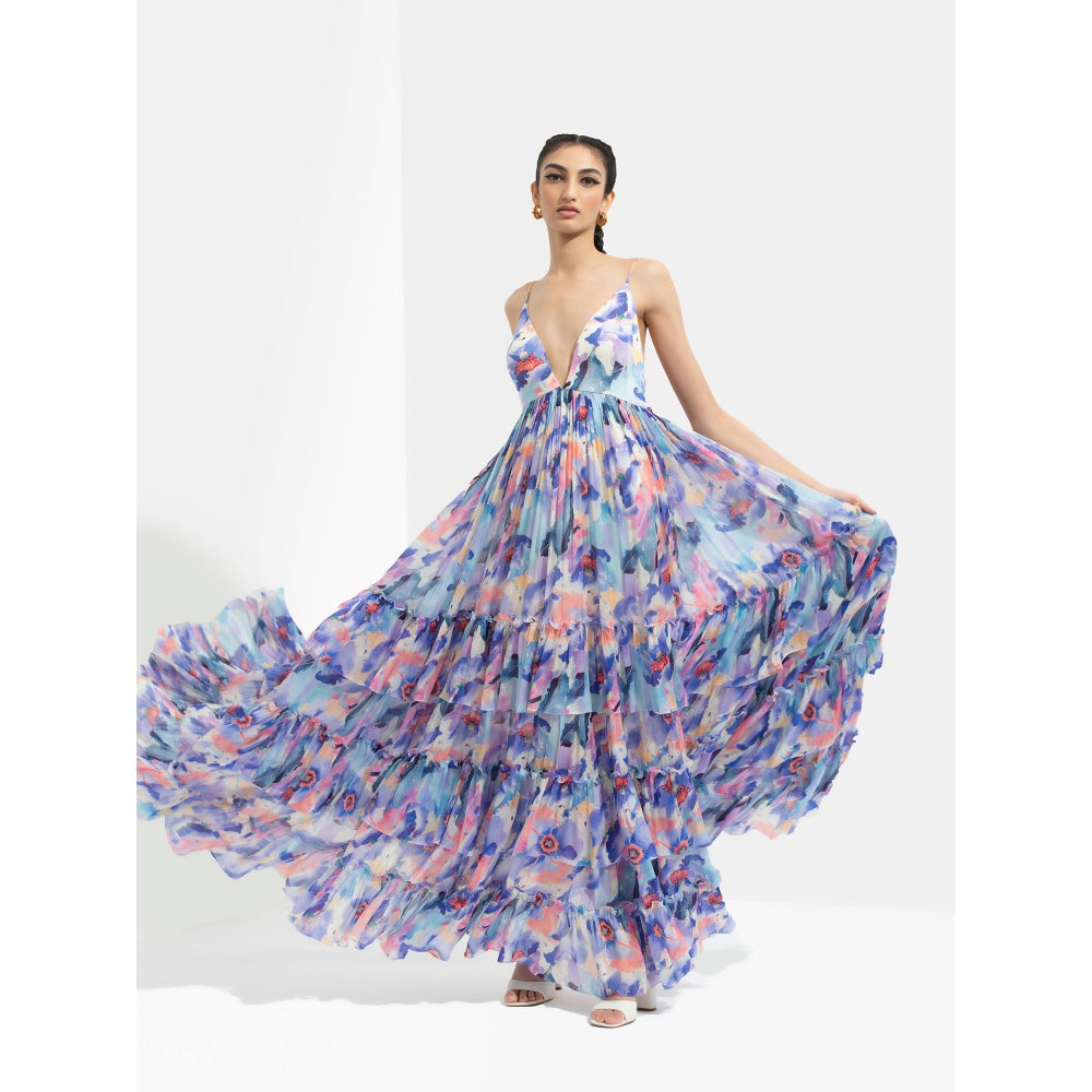 MANDIRA WIRK Matsu Printed Long Dress Blue