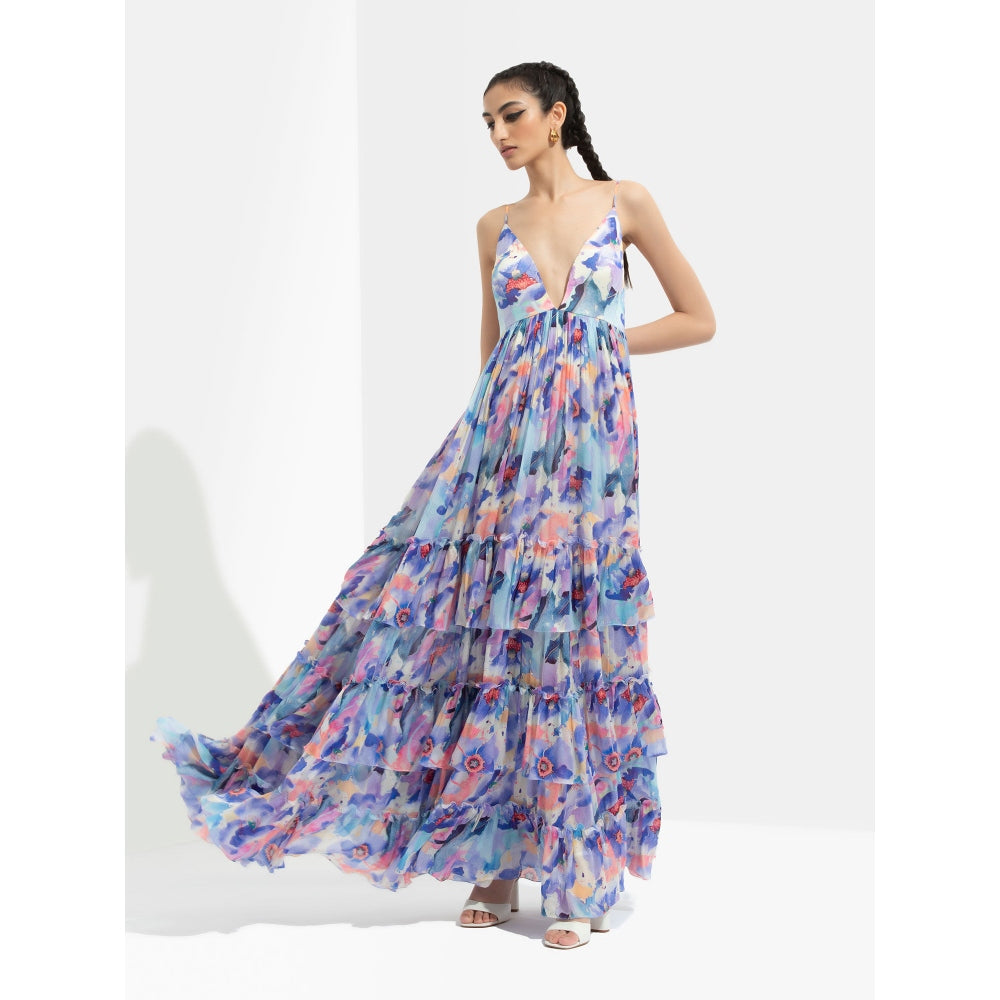 MANDIRA WIRK Matsu Printed Long Dress Blue