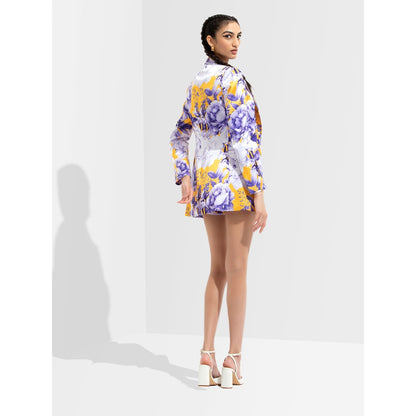 MANDIRA WIRK Sumire Printed Jacket Paired with Bustier and Shorts Purple (Set of 3)