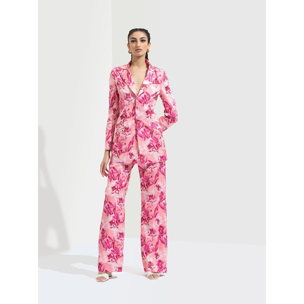 MANDIRA WIRK Sakura Printed Jacket Paired with Bootleg Trouser Pink (Set of 2)