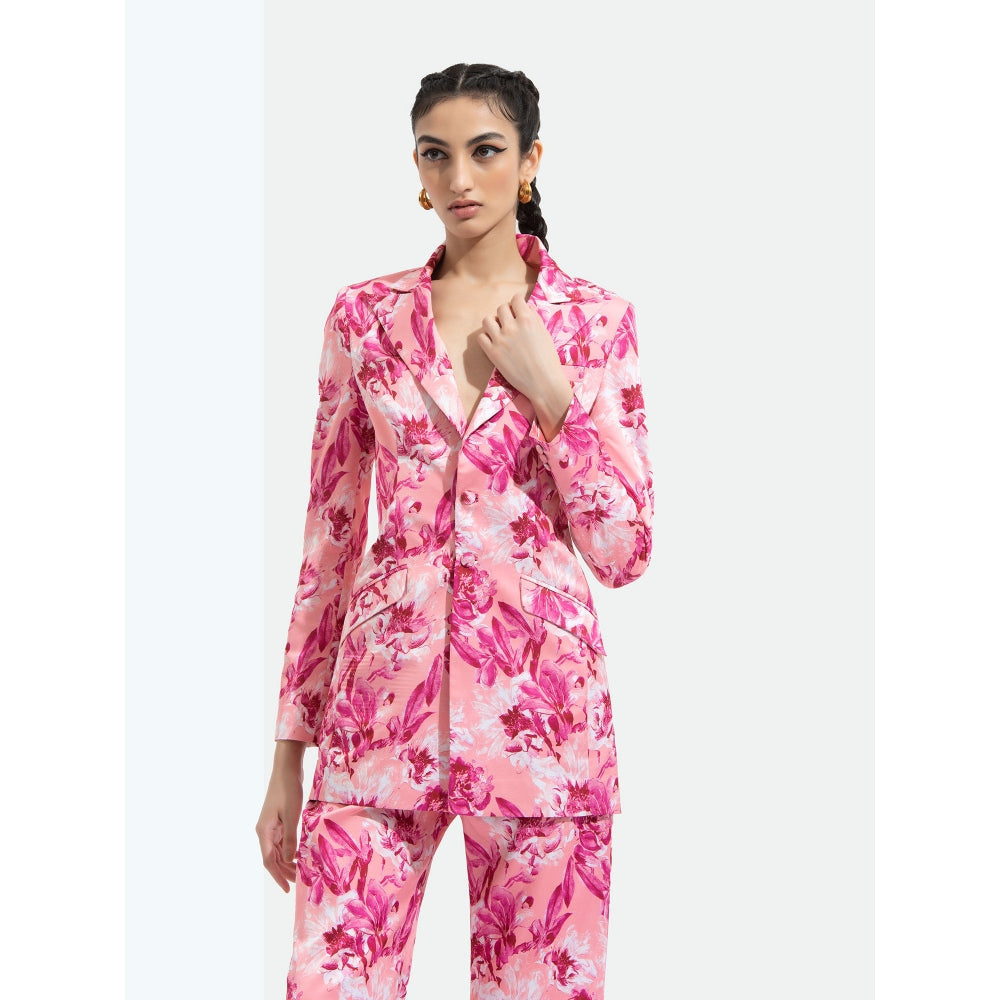 MANDIRA WIRK Sakura Printed Jacket Paired with Bootleg Trouser Pink (Set of 2)