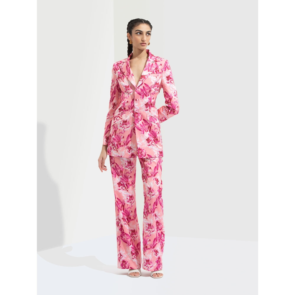 MANDIRA WIRK Sakura Printed Jacket Paired with Bootleg Trouser Pink (Set of 2)