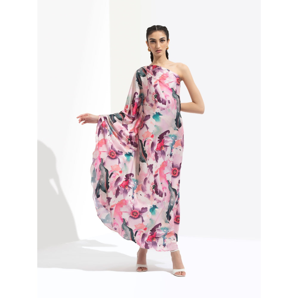 MANDIRA WIRK Azalea Printed One Off Shoulder Kaftan Multi-Color