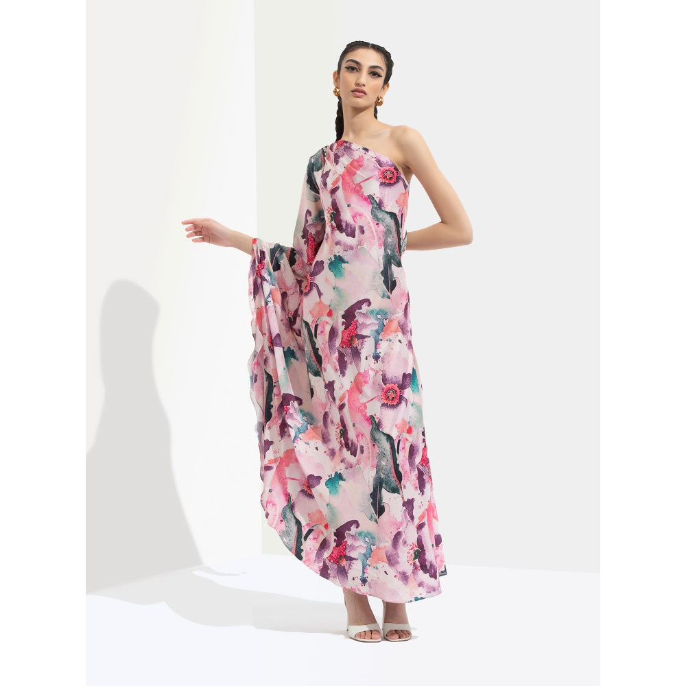 MANDIRA WIRK Azalea Printed One Off Shoulder Kaftan Multi-Color
