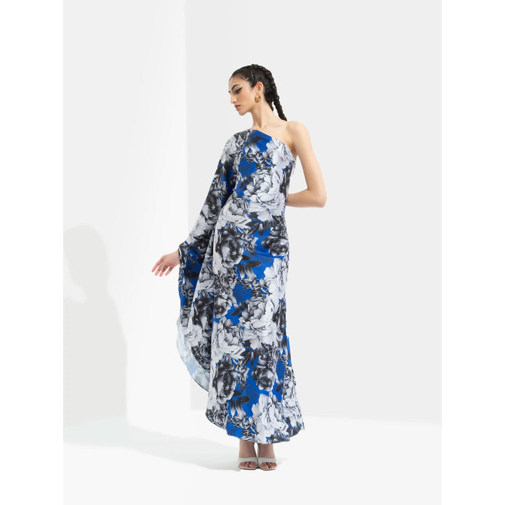 MANDIRA WIRK Luana Printed One Off Shoulder Kaftan Dress Blue