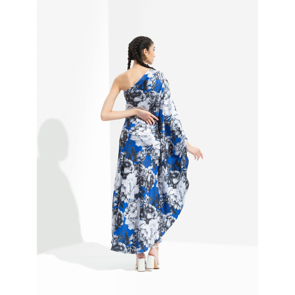 MANDIRA WIRK Luana Printed One Off Shoulder Kaftan Dress Blue