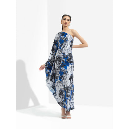 MANDIRA WIRK Luana Printed One Off Shoulder Kaftan Dress Blue