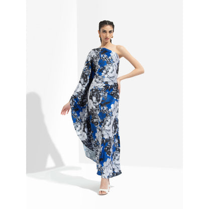 MANDIRA WIRK Luana Printed One Off Shoulder Kaftan Dress Blue
