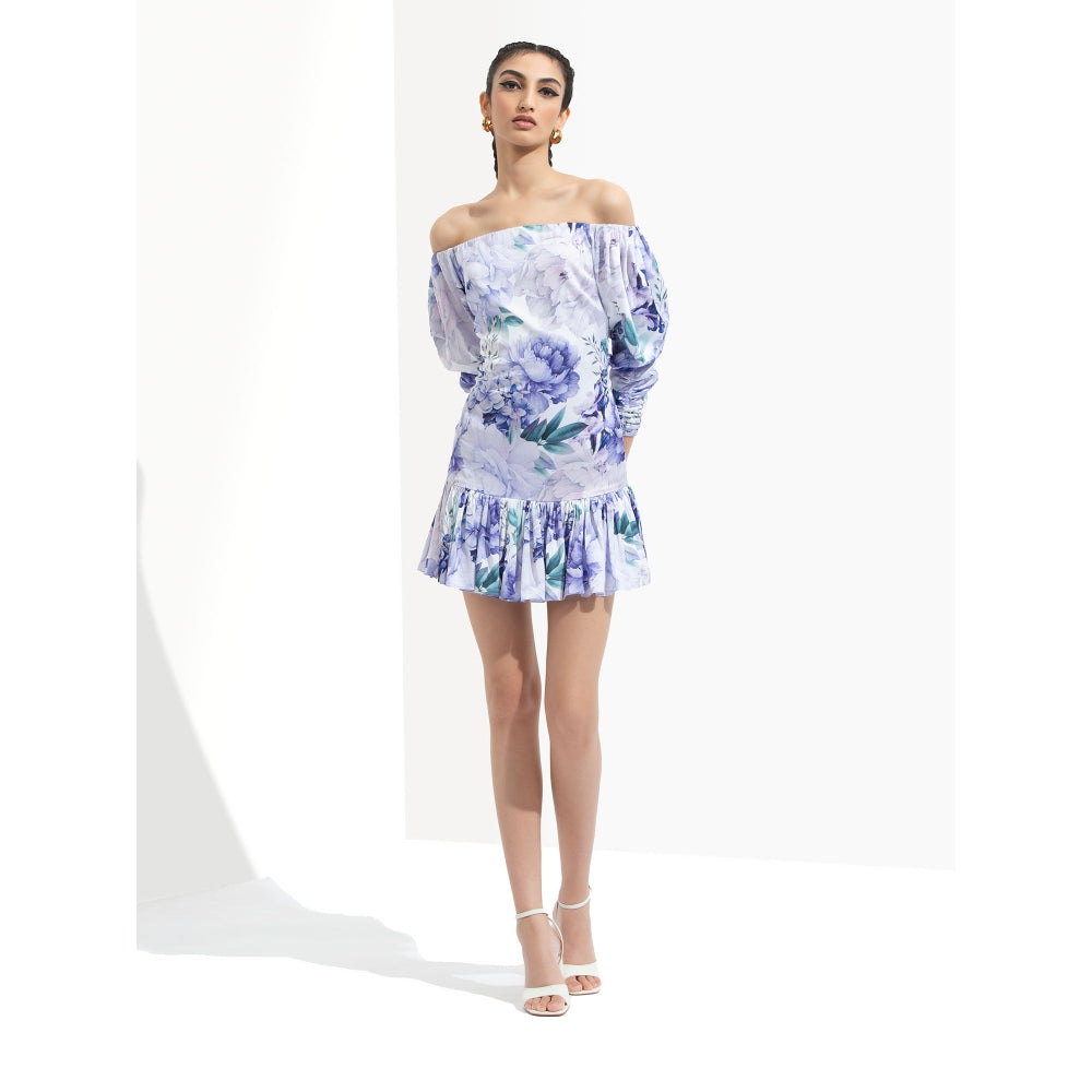 MANDIRA WIRK Ume Printed Short Dress Blue
