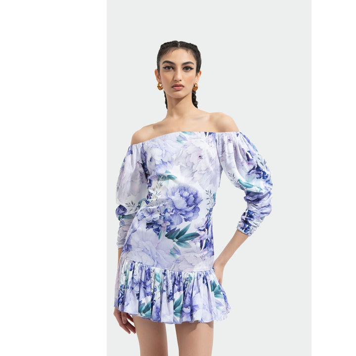 MANDIRA WIRK Ume Printed Short Dress Blue