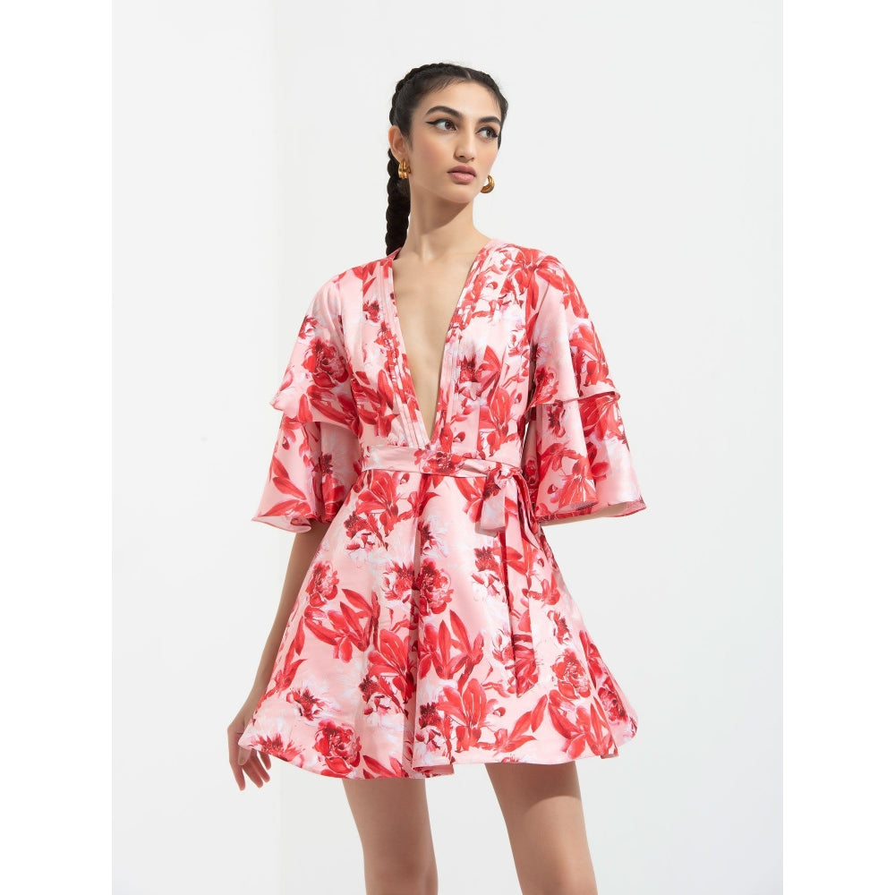 MANDIRA WIRK Mirrai Printed A-Line Dress Red