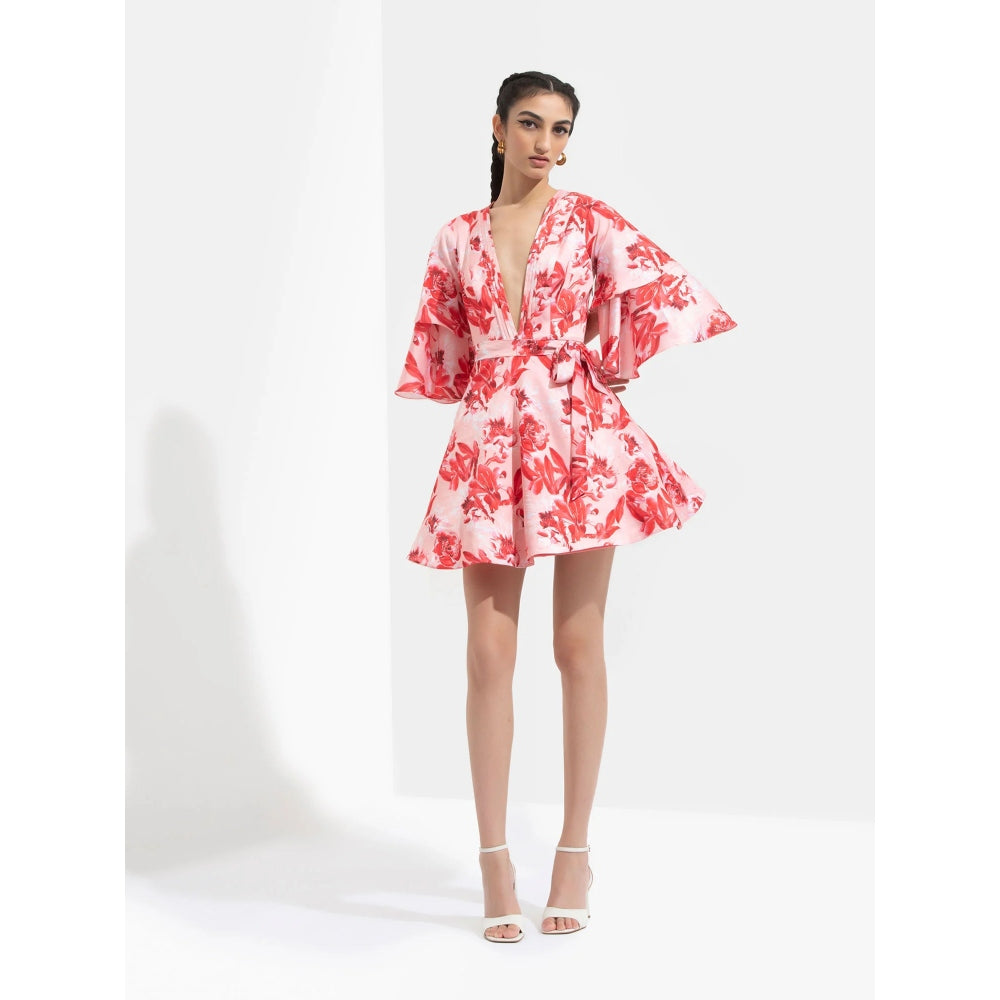 MANDIRA WIRK Mirrai Printed A-Line Dress Red