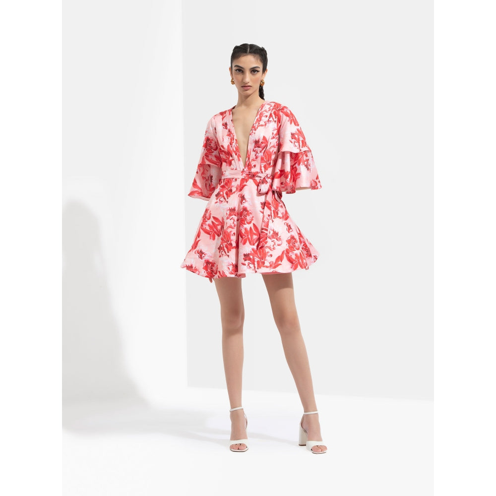 MANDIRA WIRK Mirrai Printed A-Line Dress Red