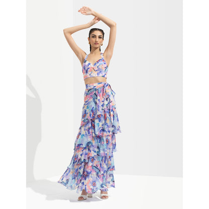 MANDIRA WIRK Matsu Printed Wrap Skirt Paired with Bustier Blue (Set of 2)